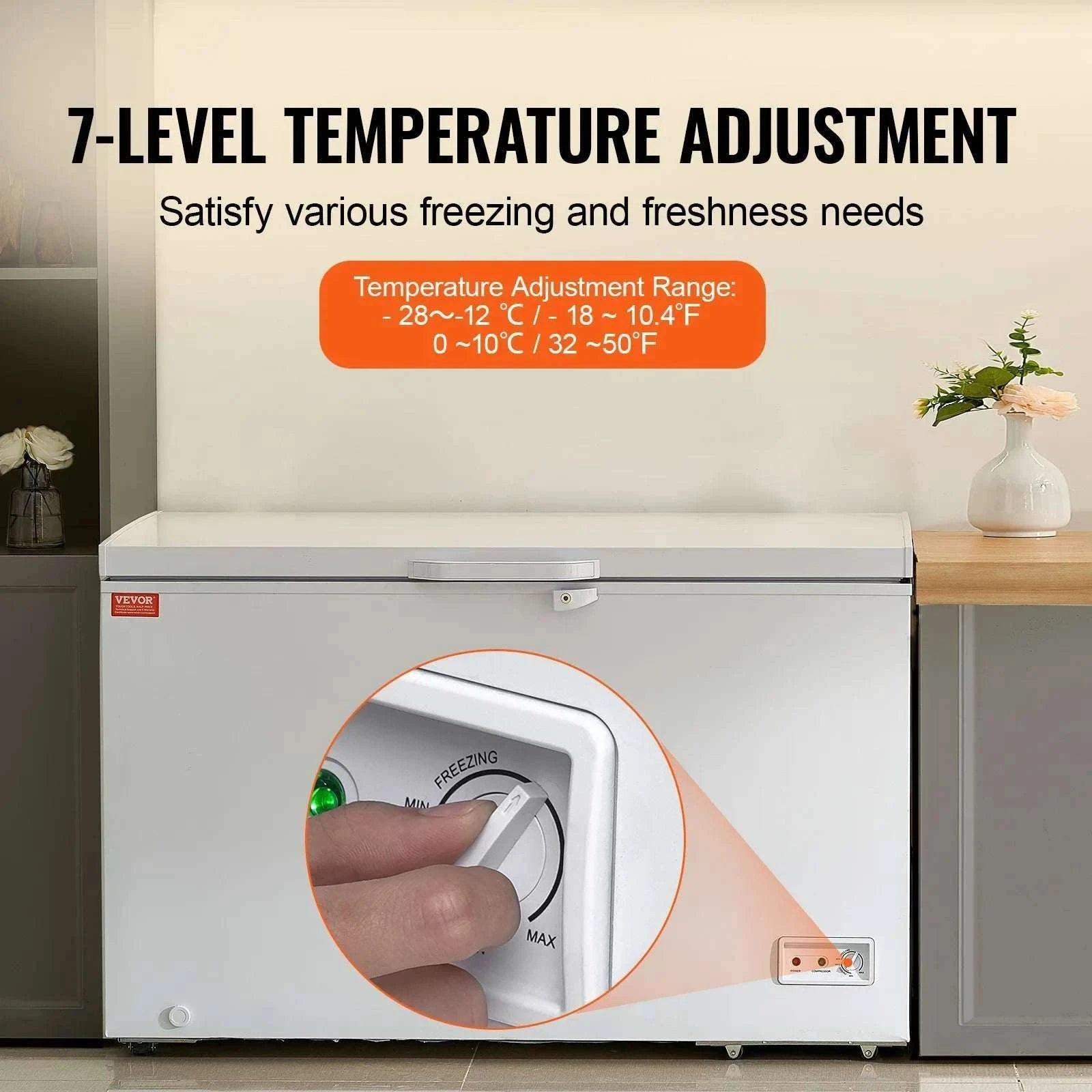 12.8 Cu.ft Chest Freezer with Baskets, Lock Lid & Adjustable Temp-2VLR / United States