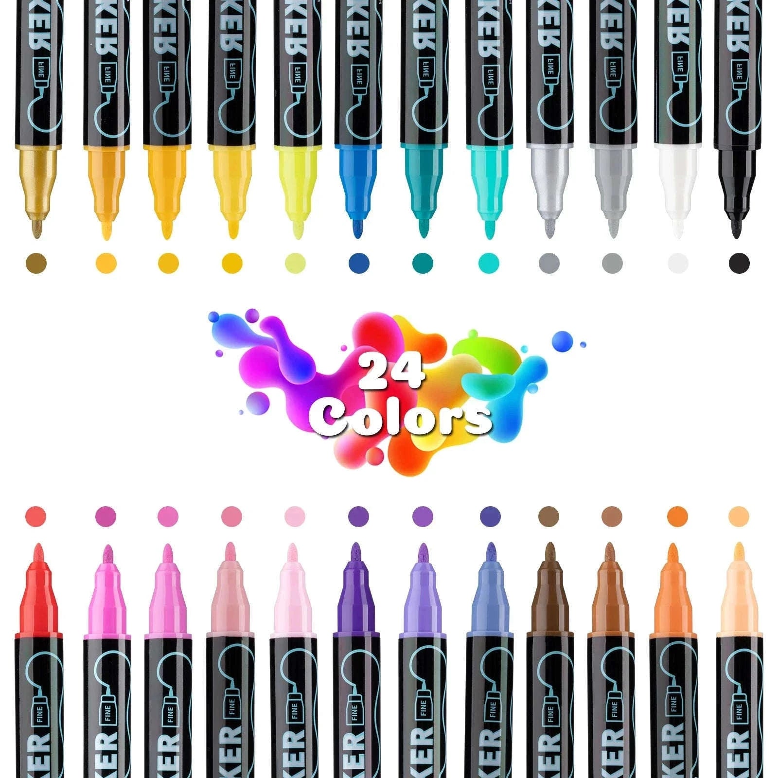 12-Color Dual-Tip Acrylic Paint Pens Set for Crafts-48 colors
