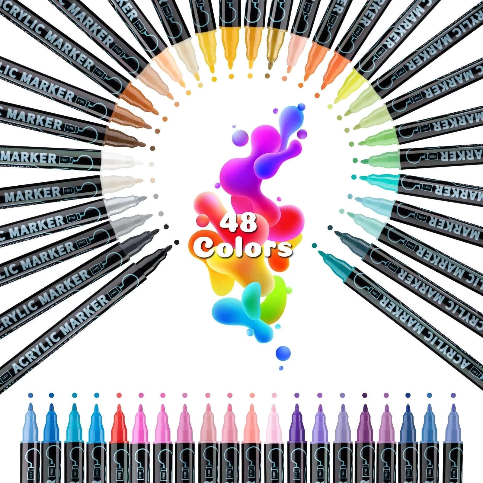 12-Color Dual-Tip Acrylic Paint Pens Set for Crafts-48 colors