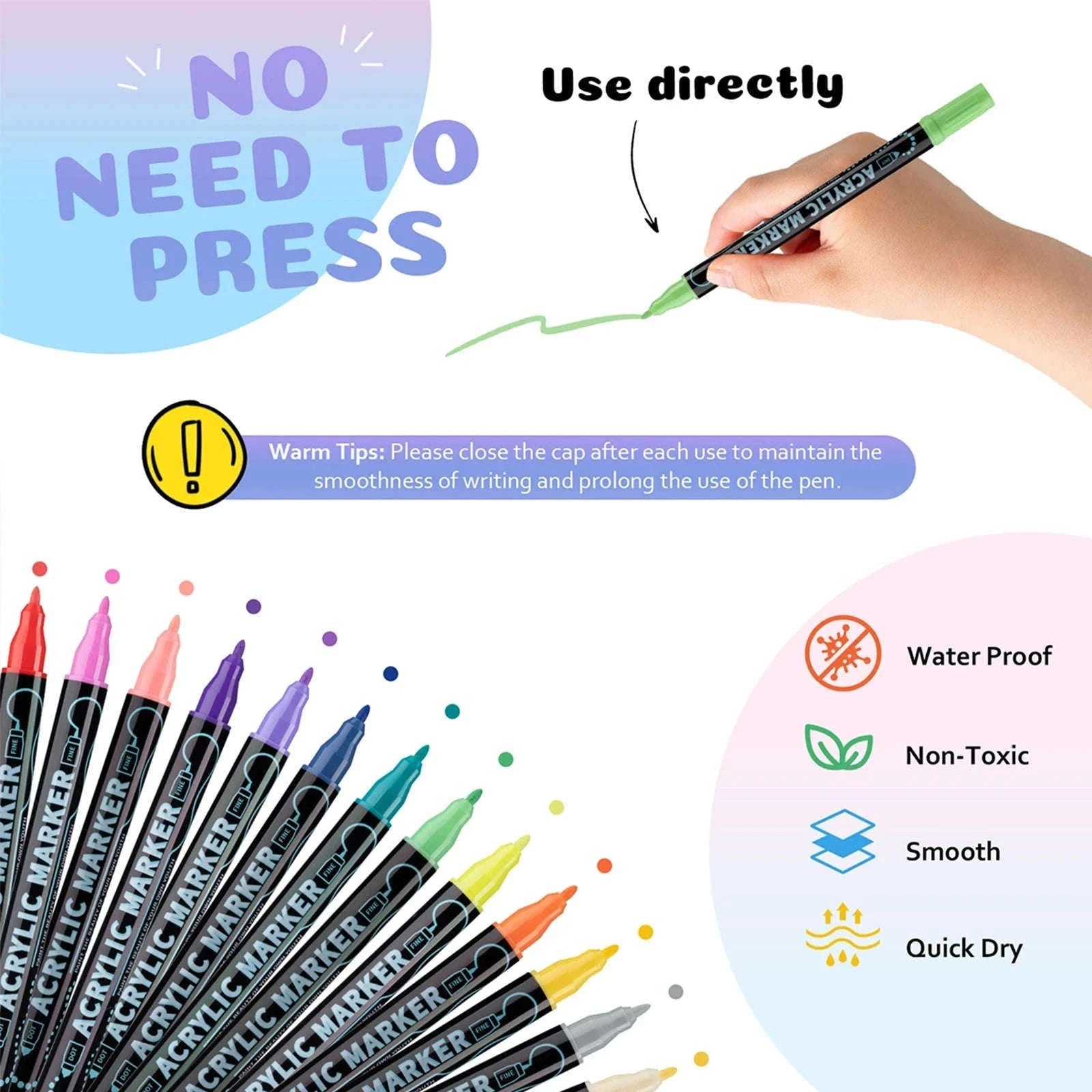 12-Color Dual-Tip Acrylic Paint Pens Set for Crafts-48 colors