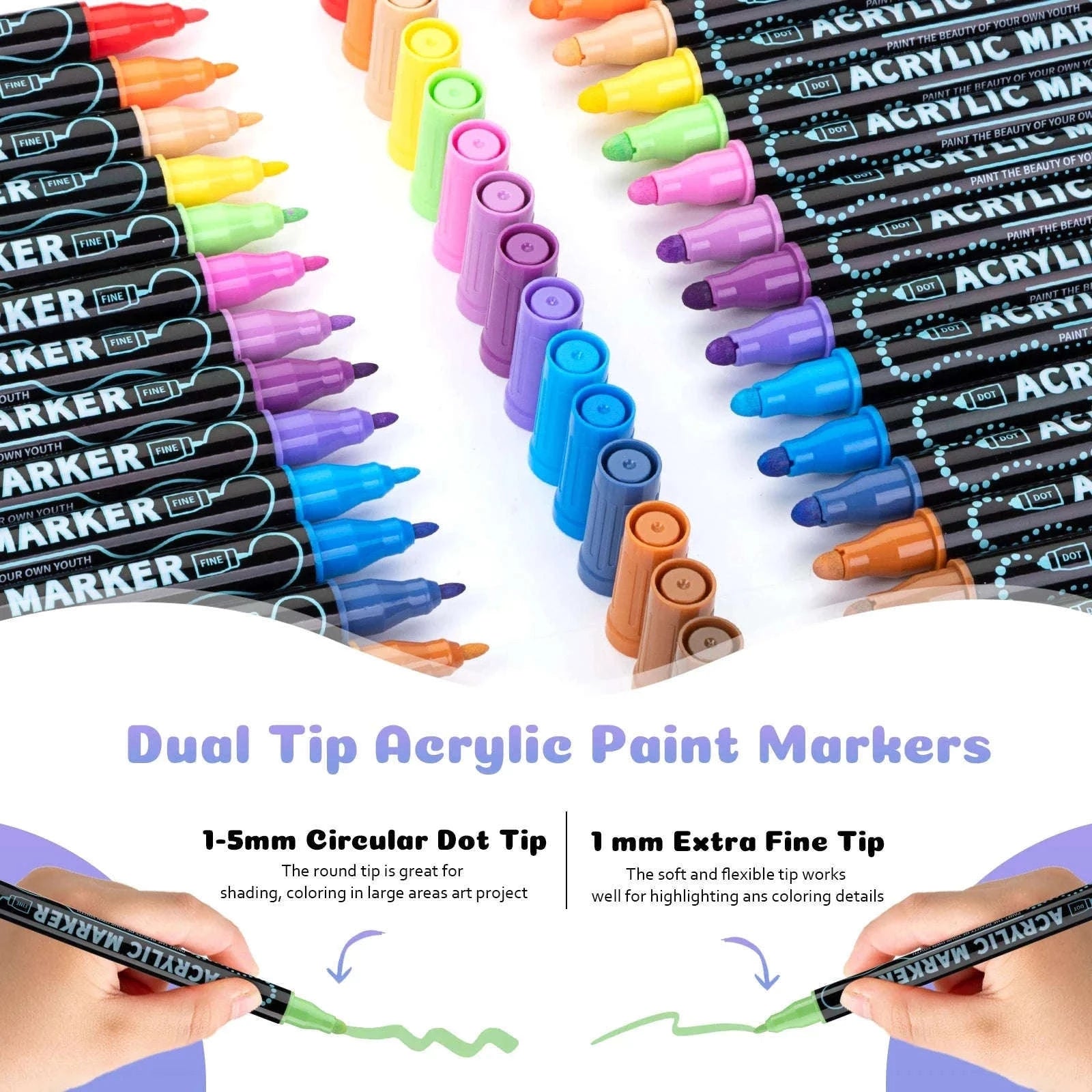 12-Color Dual-Tip Acrylic Paint Pens Set for Crafts-48 colors