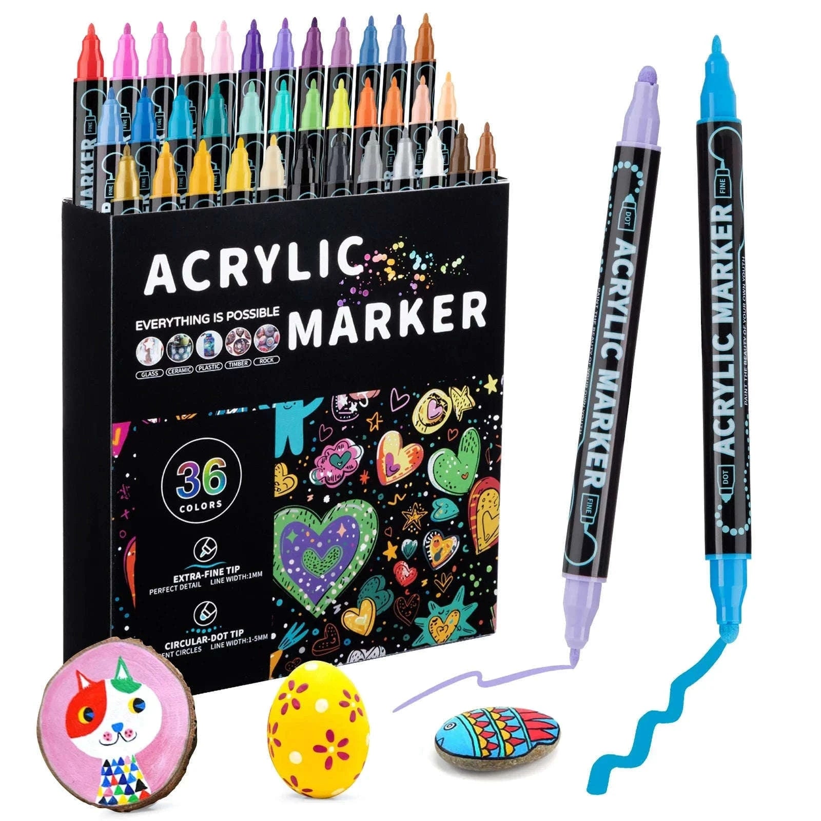 12-Color Dual-Tip Acrylic Paint Pens Set for Crafts-48 colors