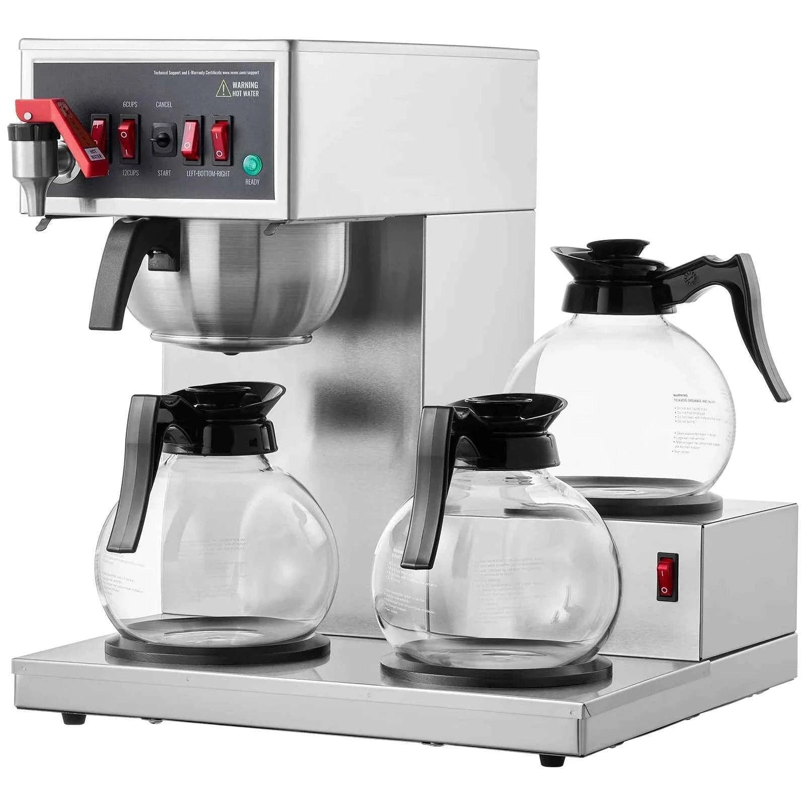 12-Cup Commercial Drip Coffee Maker with 3 Glass Carafes and 3 Warming Plates-110V / United States