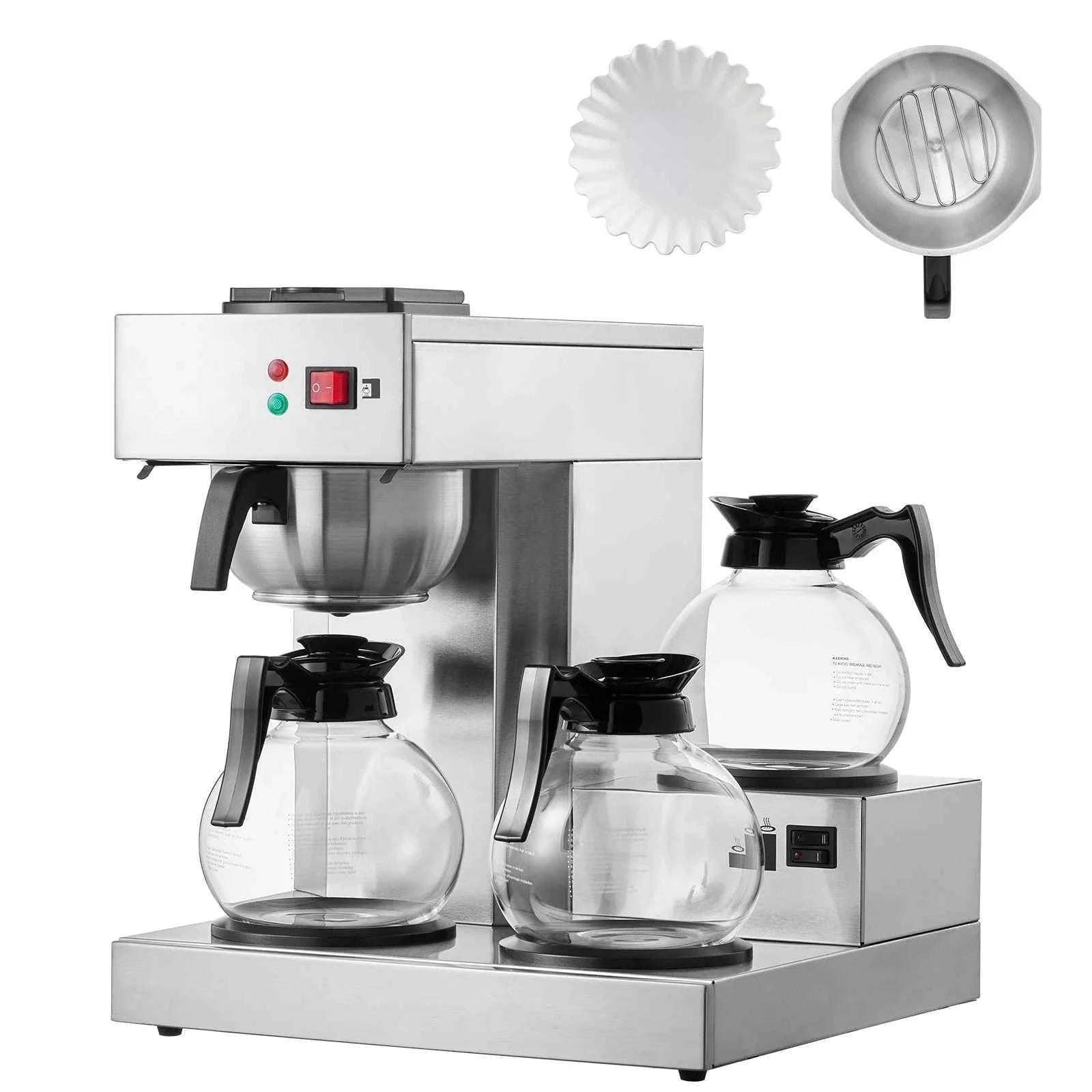 12-Cup Commercial Drip Coffee Maker with 3 Glass Carafes and 3 Warming Plates-3 Warmer Plates / United States