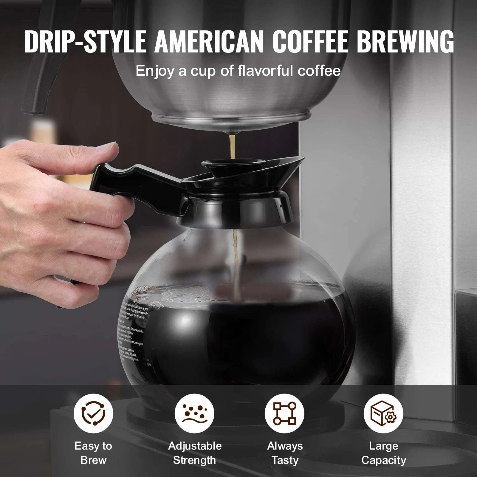 12-Cup Commercial Drip Coffee Maker with 3 Glass Carafes and 3 Warming Plates-3 Warmer Plates / United States