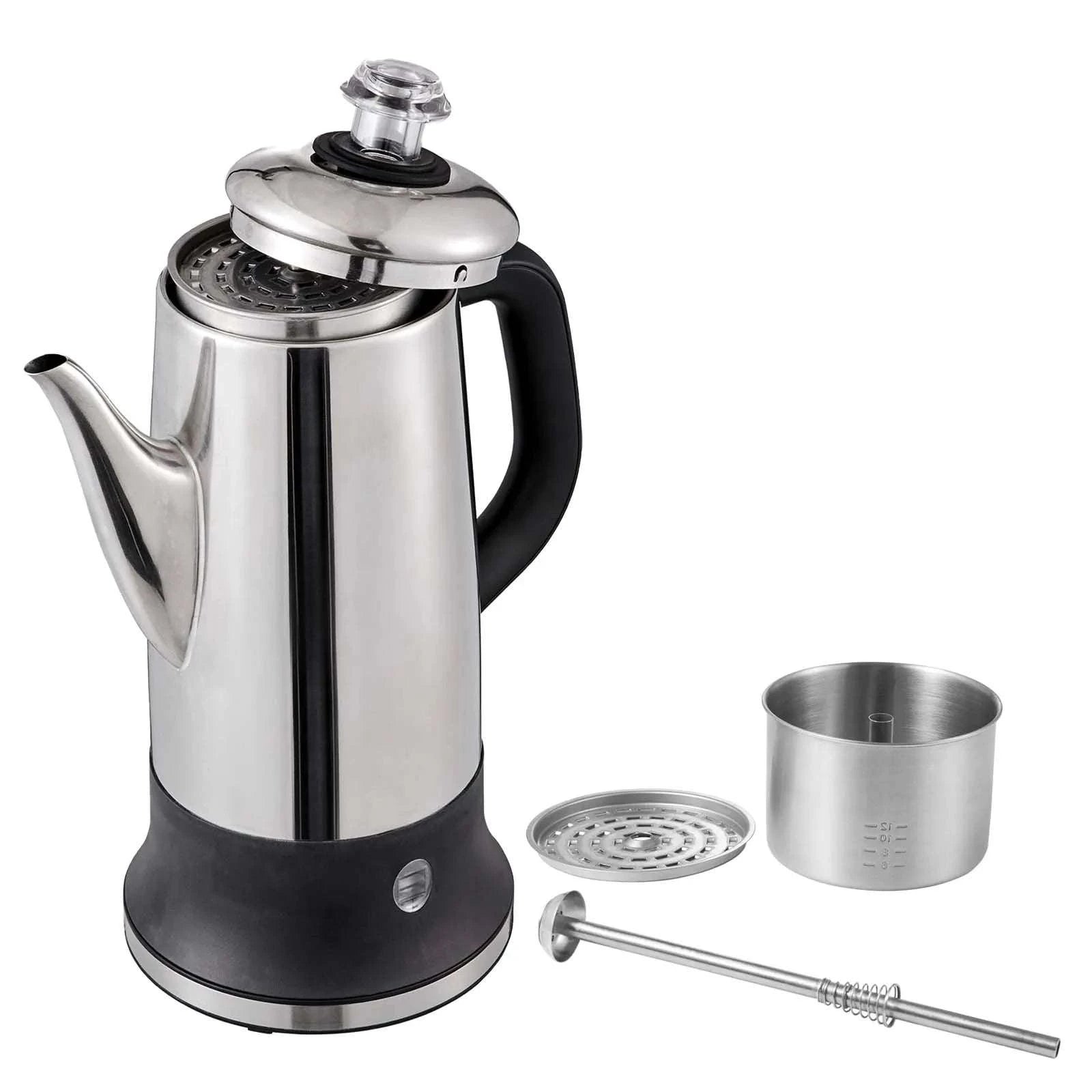12-Cup Electric Coffee Percolator 1.8L Stainless Steel with Keep Warm-1.8L 1000W / United States