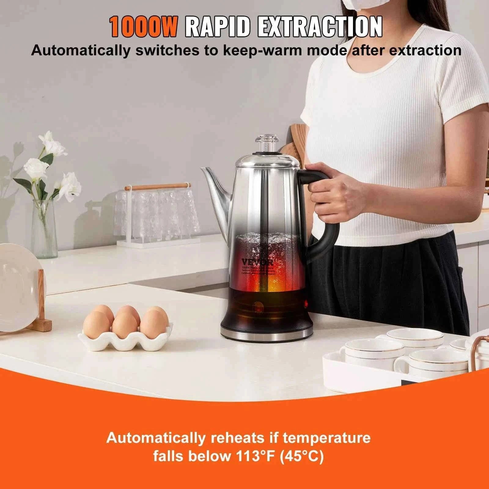 12-Cup Electric Percolator Coffee Pot with Keep Warm-1.8L 1000W / United States