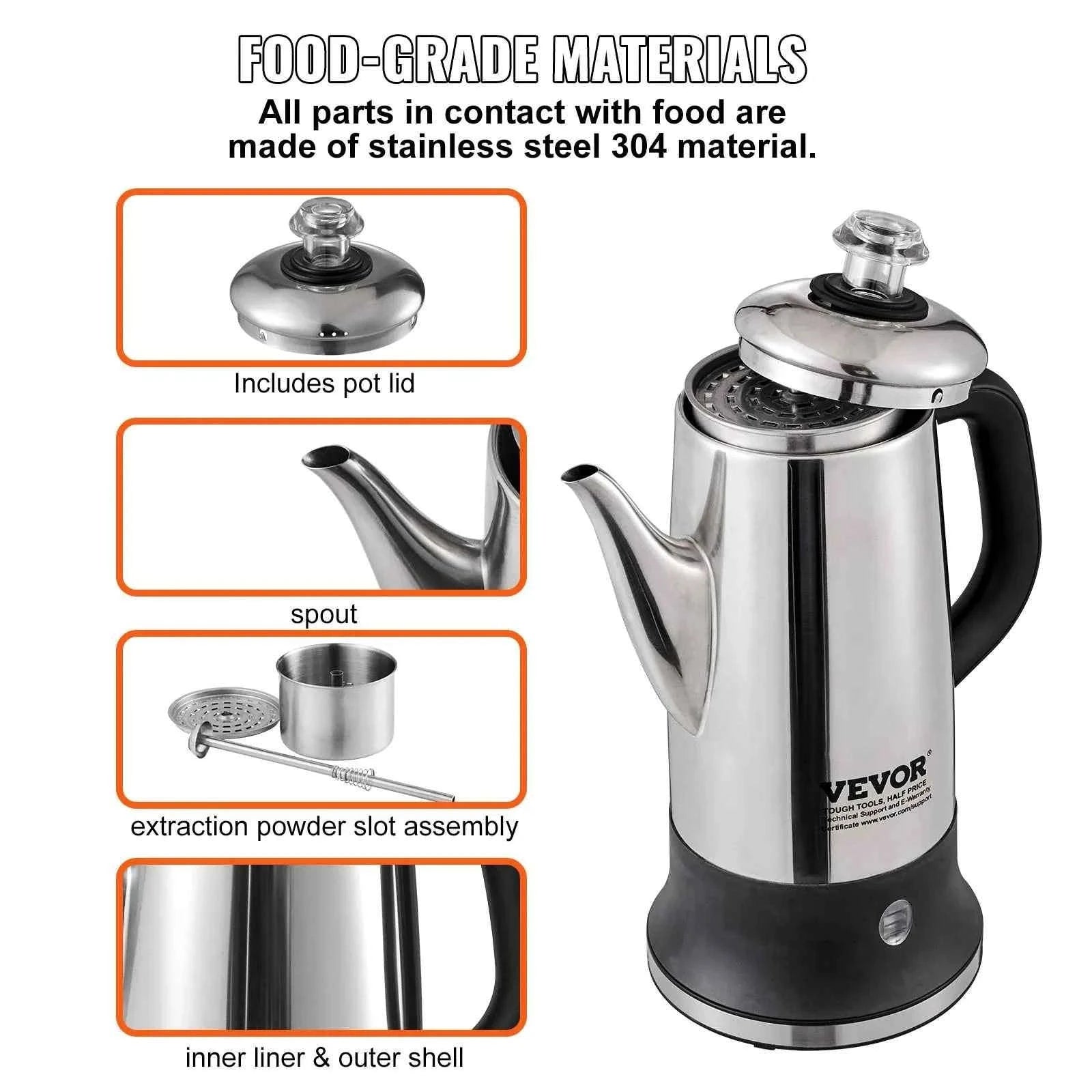 12-Cup Electric Percolator Coffee Pot with Keep Warm-1.8L 1000W / United States