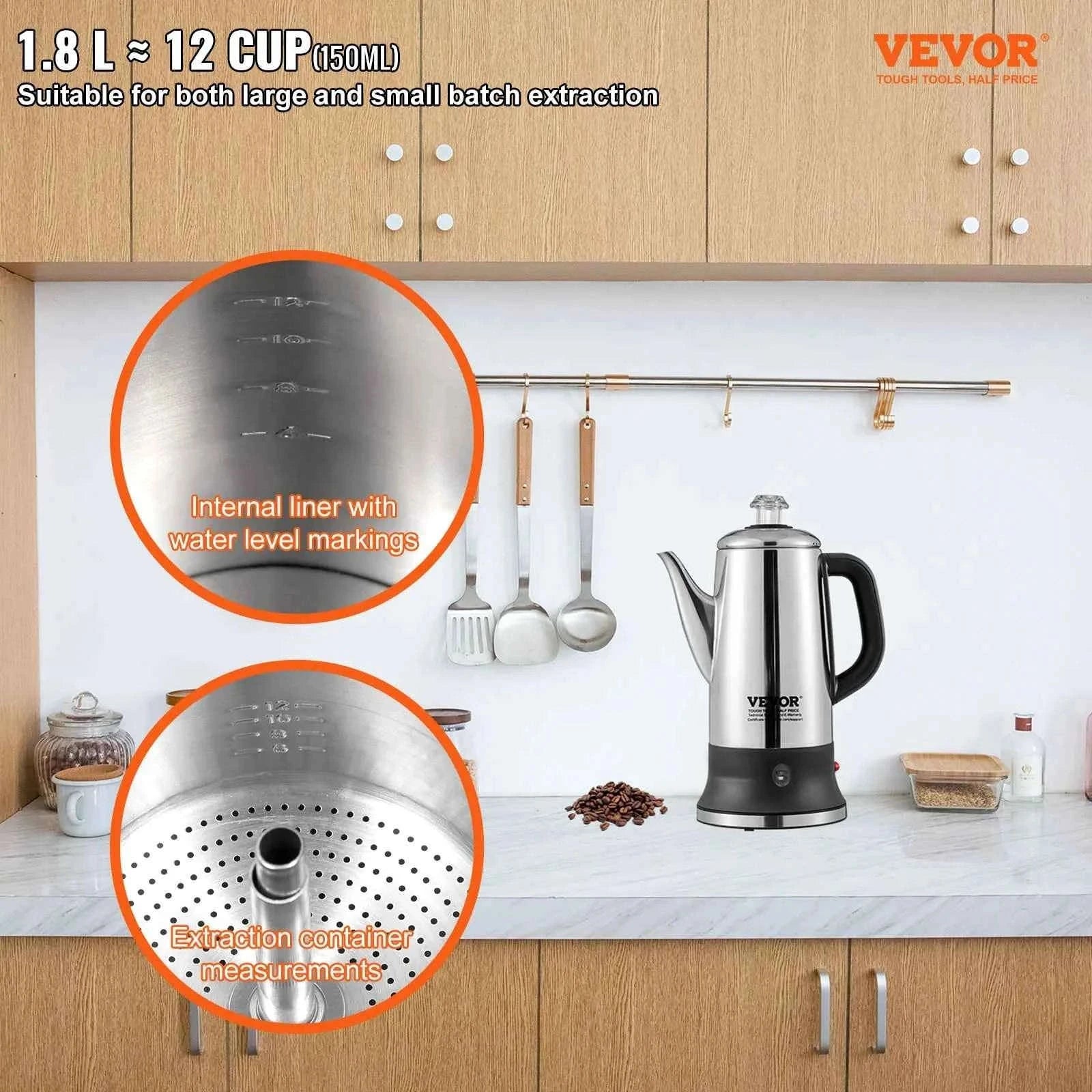 12-Cup Electric Percolator Coffee Pot with Keep Warm-1.8L 1000W / United States