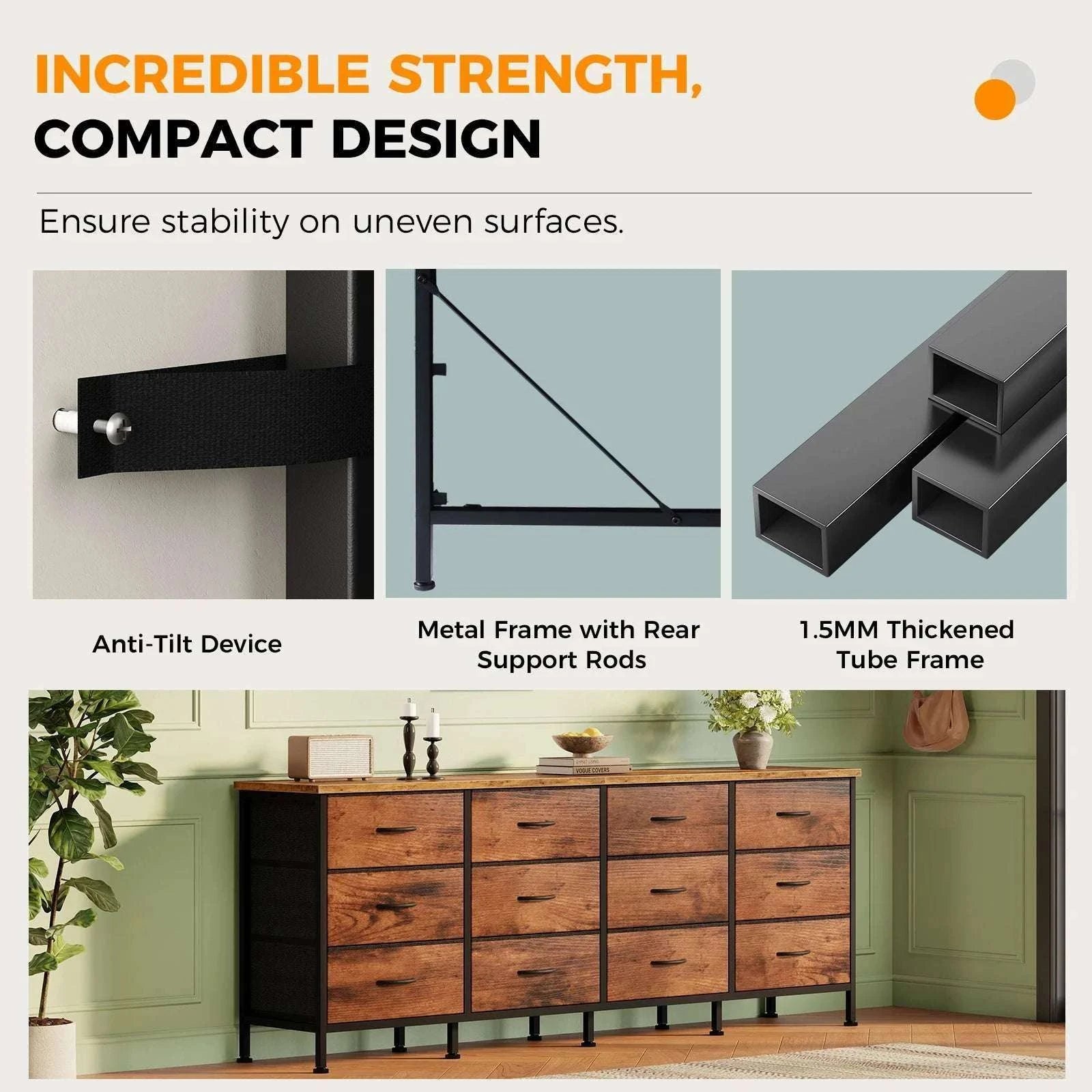 12 Drawer Fabric Storage Cabinet TV Stand with Wood Top-Gray / United States