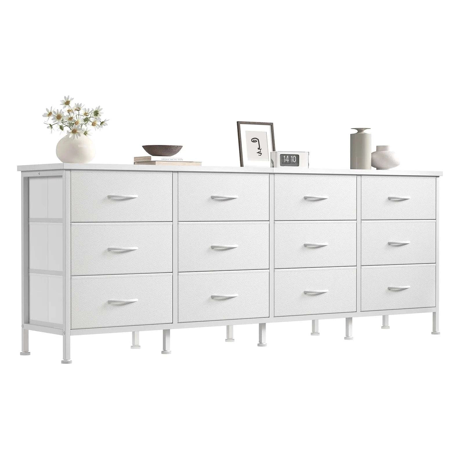 12 Drawer Fabric Storage Cabinet TV Stand with Wood Top-Gray / United States