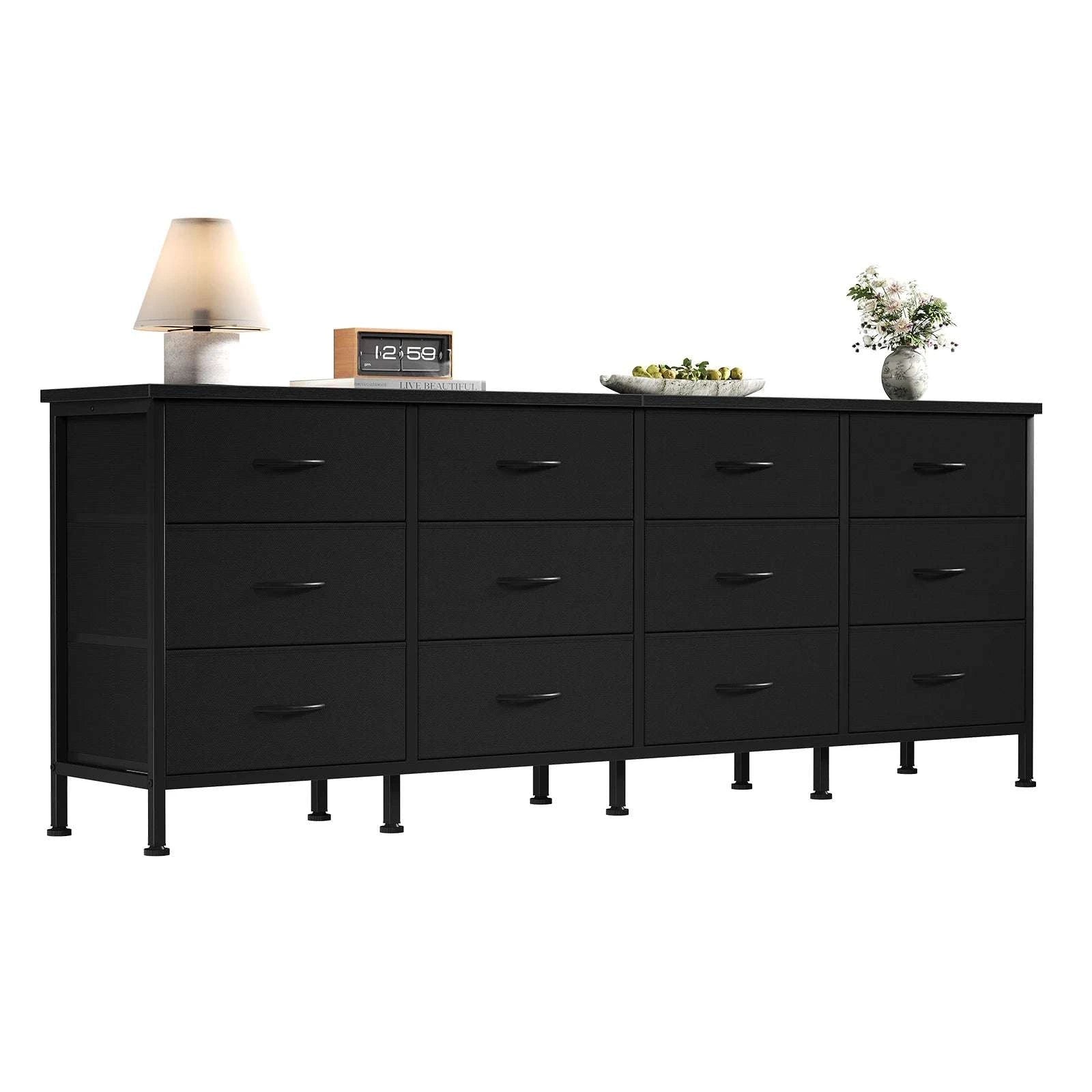 12 Drawer Fabric Storage Cabinet TV Stand with Wood Top-Gray / United States