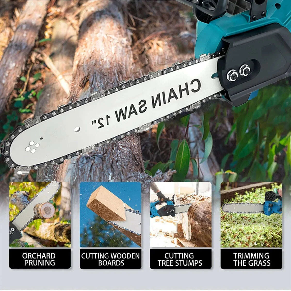 12'' Electric Cordless Chainsaw with Oil System-Blue / GERMANY