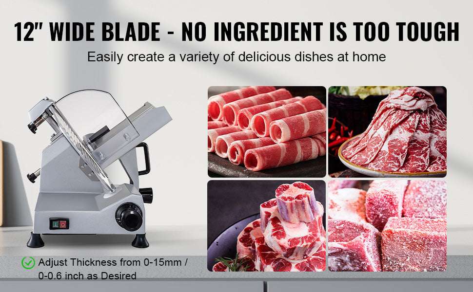 12" Electric Meat Slicer 320W Deli Food Cutter with Adjustable Thickness-france