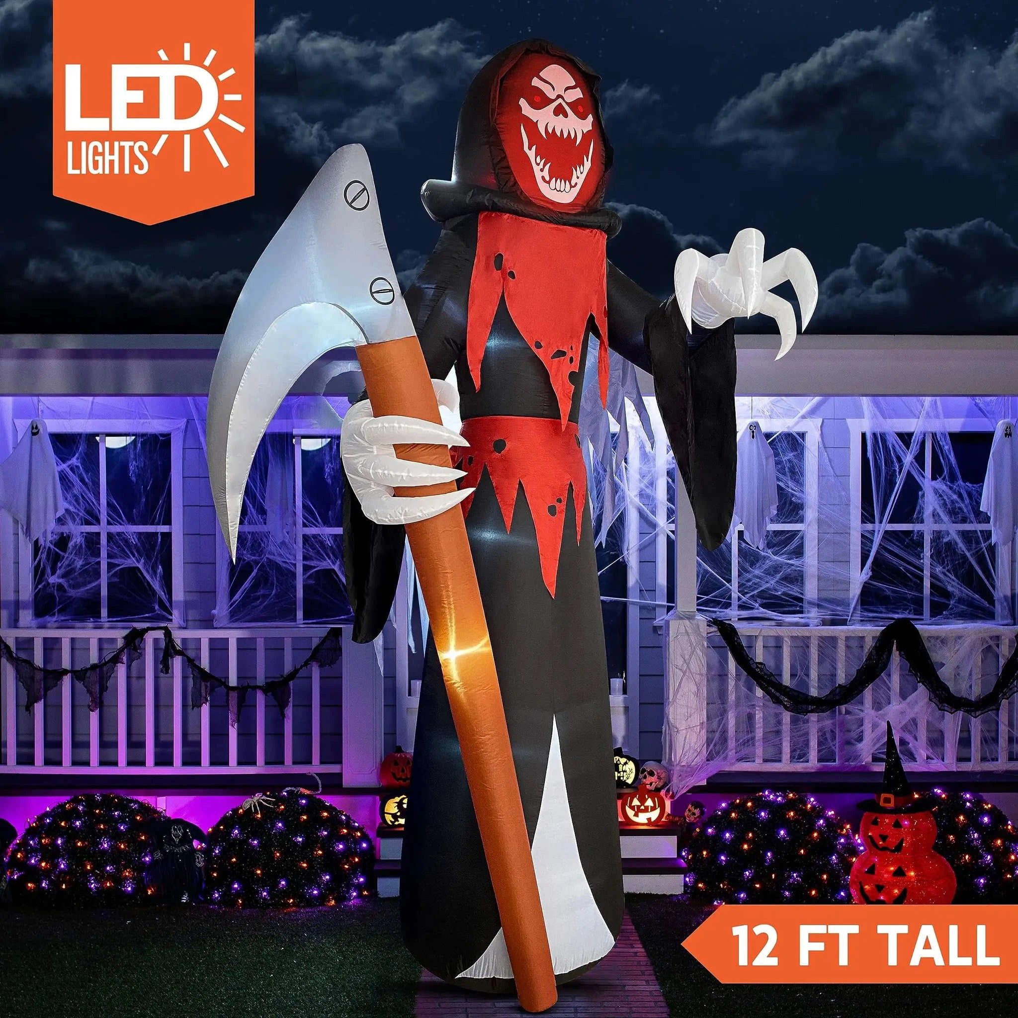12 FT Halloween Inflatable Grim Reaper with LED Lights-grim reaper / United States