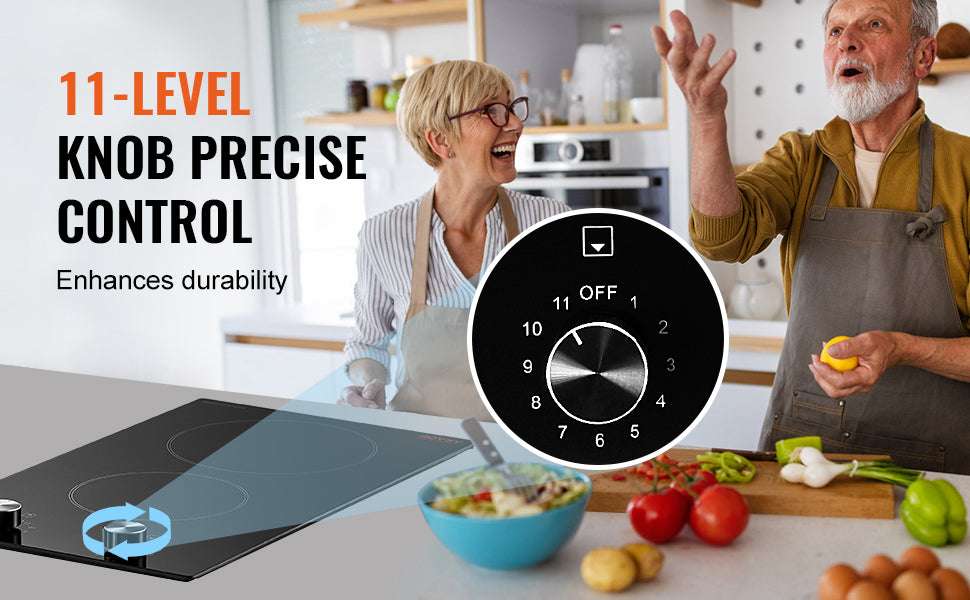 12-Inch Electric Cooktop 2 Burners Ceramic Stove with Knob Control-12inch 1800W / United States