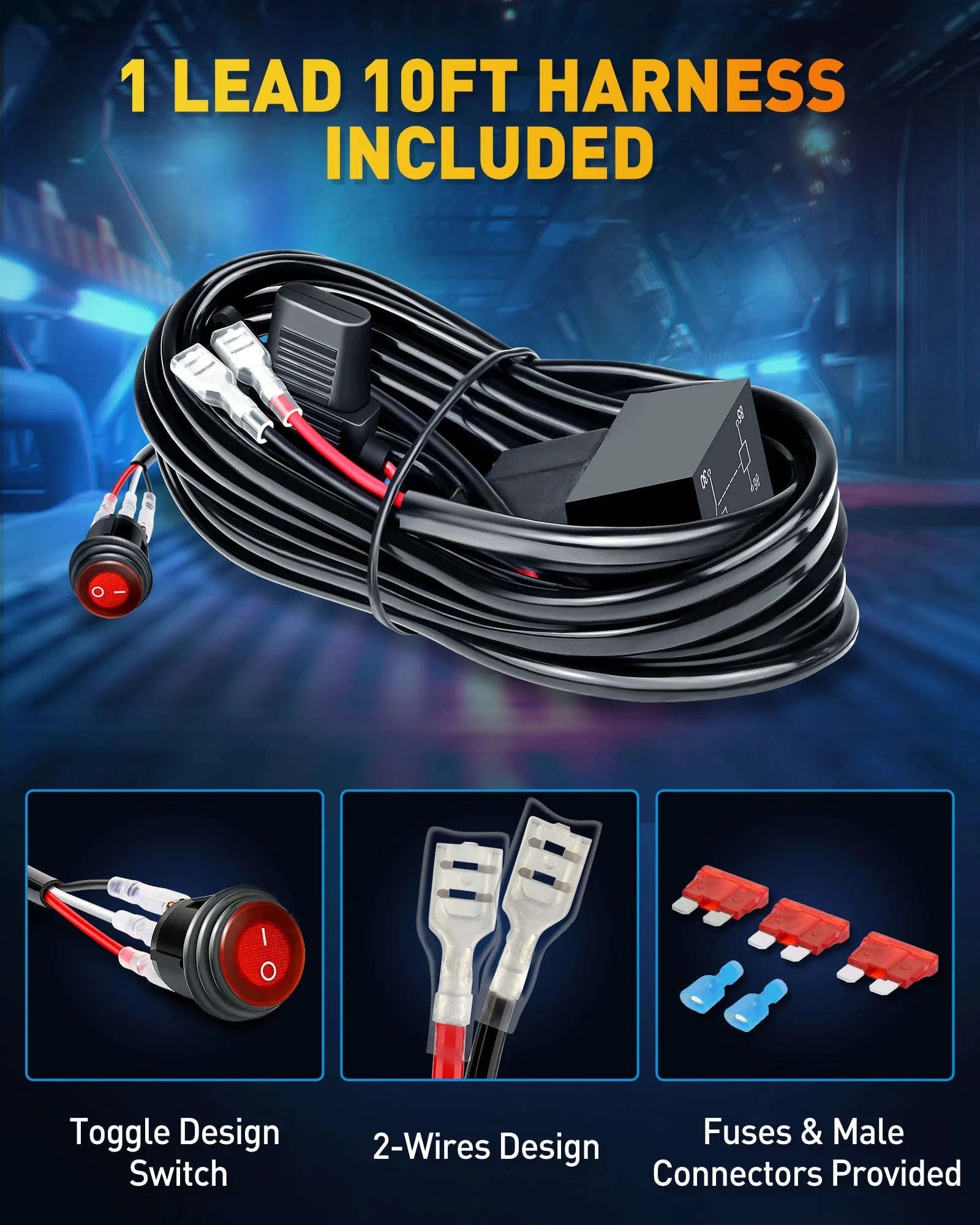 12 Inch LED Work Light Bar 300W 30000LM Combo Beam IP68 6500K-with wire harness