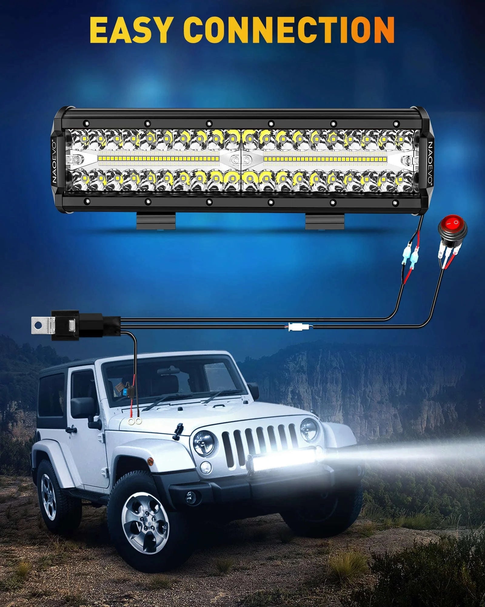 12 Inch LED Work Light Bar 300W 30000LM Combo Beam IP68 6500K-with wire harness