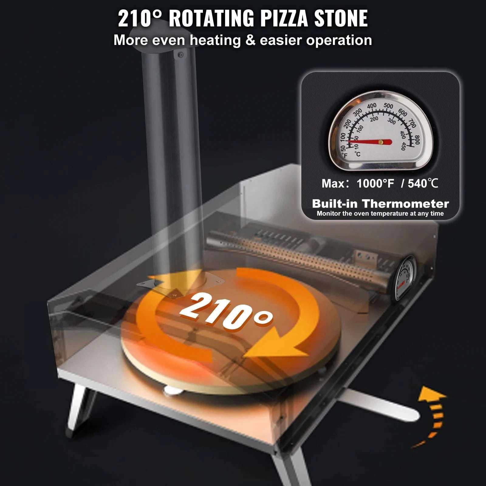 12-Inch Outdoor Pizza Oven with Rotating Stone & Tri-Fuel Cooking-