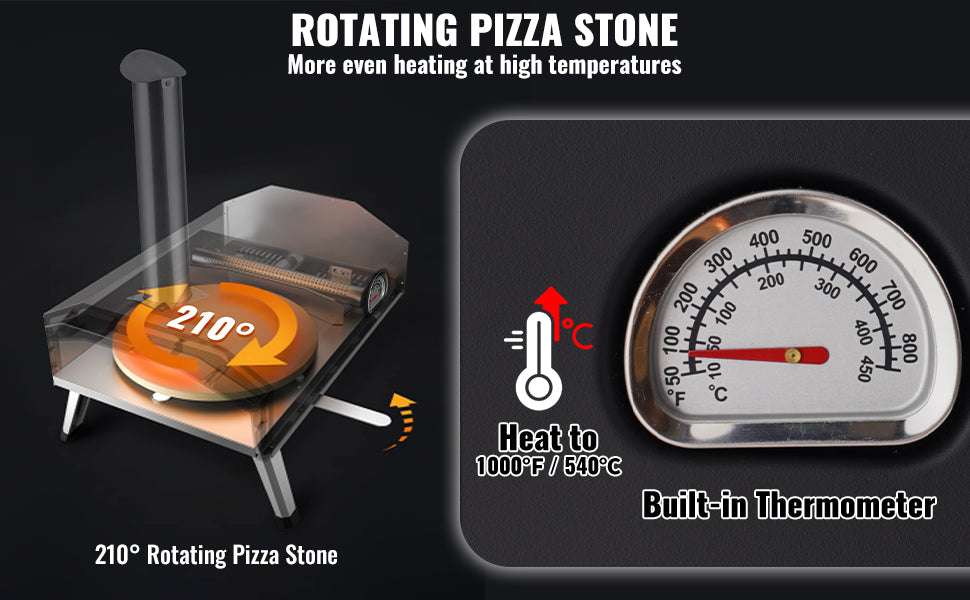 12-Inch Outdoor Pizza Oven with Rotating Stone & Tri-Fuel Cooking-United States