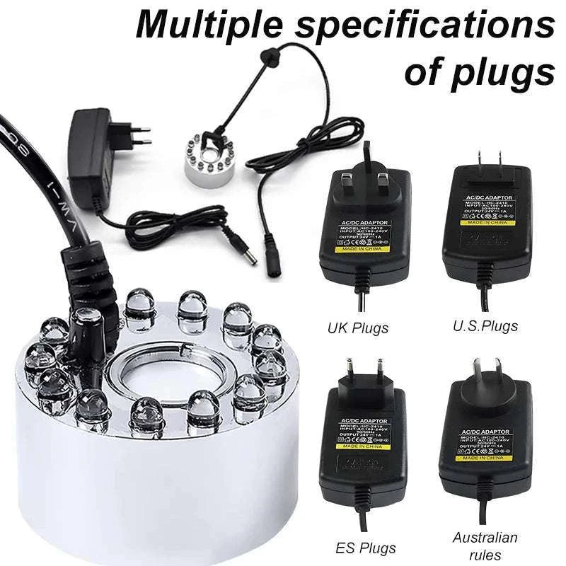 12 LED Ultrasonic Mist Maker Fogger for Pond, Fountain & Party Decor-AU Plug