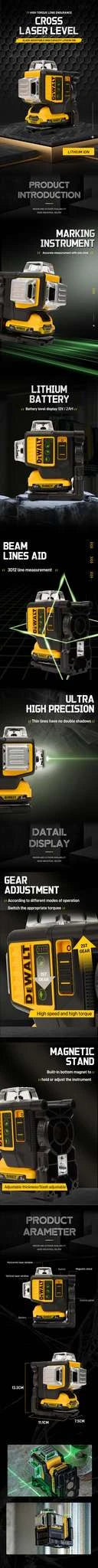 12-Line 360° Green Laser Level with 12V Battery Self-Leveling-US Plug
