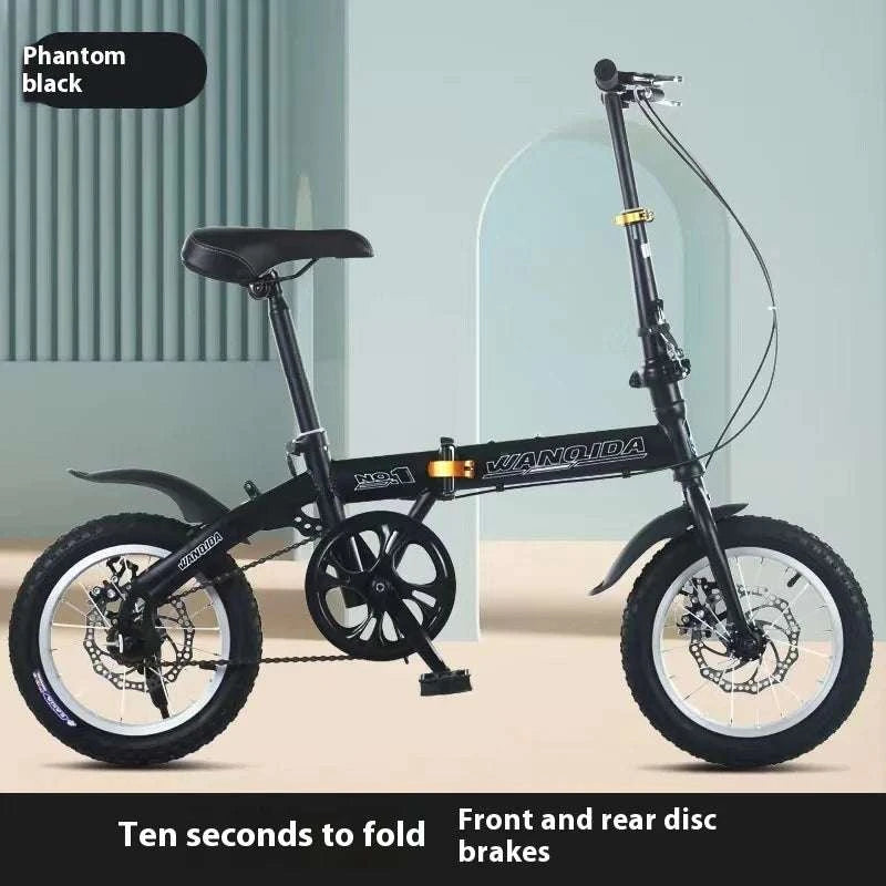 12" Mini Folding Bike with Disc Brakes – Compact City Bicycle-Black upgraded