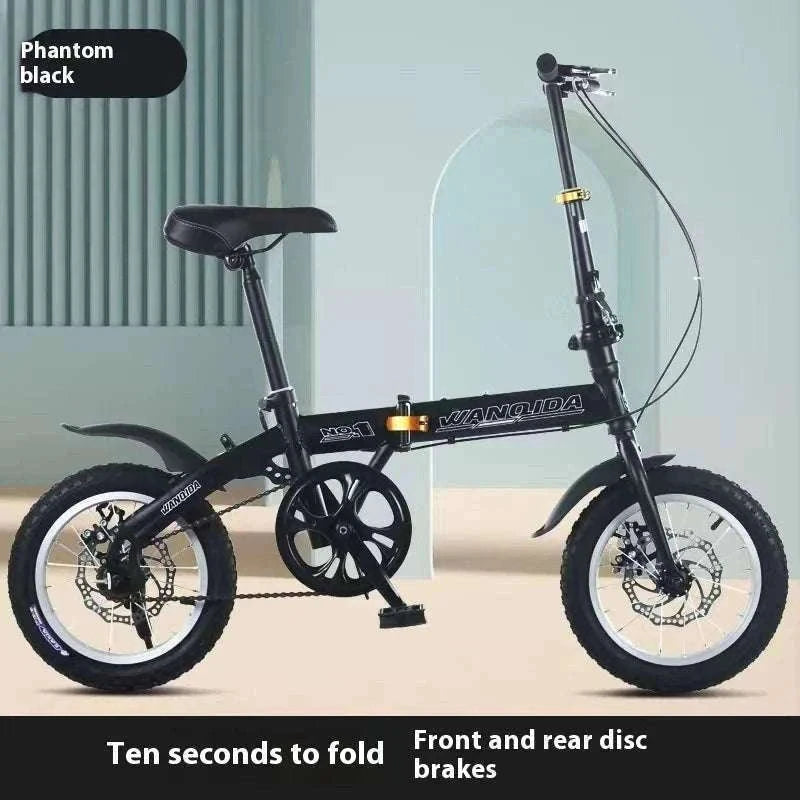 12" Mini Folding Bike with Disc Brakes – Compact City Bicycle-Black upgraded