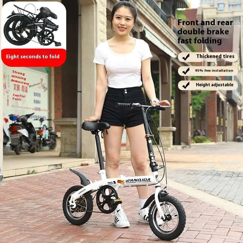 12" Mini Folding Bike with Disc Brakes – Compact City Bicycle-Black upgraded