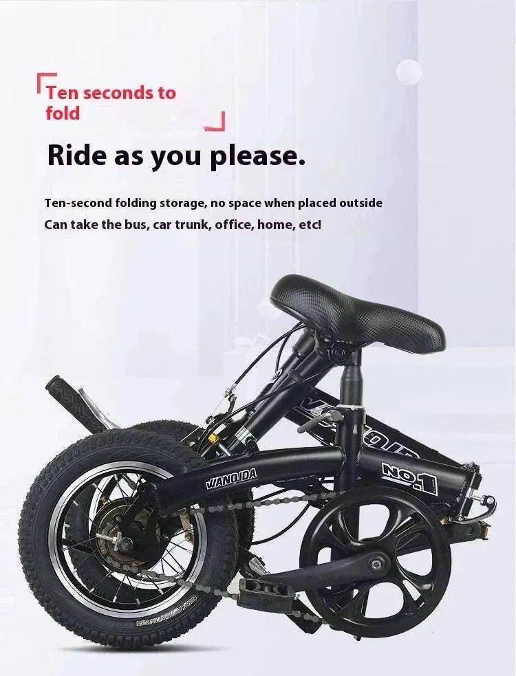 12" Mini Folding Bike with Disc Brakes – Compact City Bicycle-Black upgraded