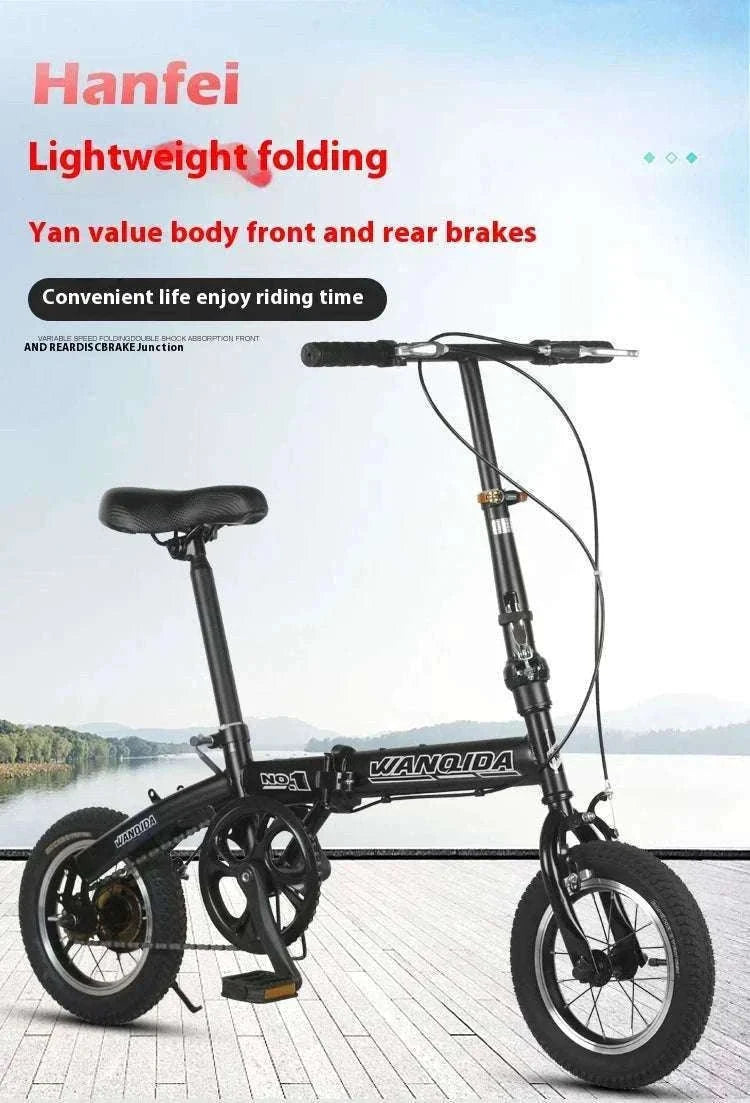 12" Mini Folding Bike with Disc Brakes – Compact City Bicycle-Black upgraded