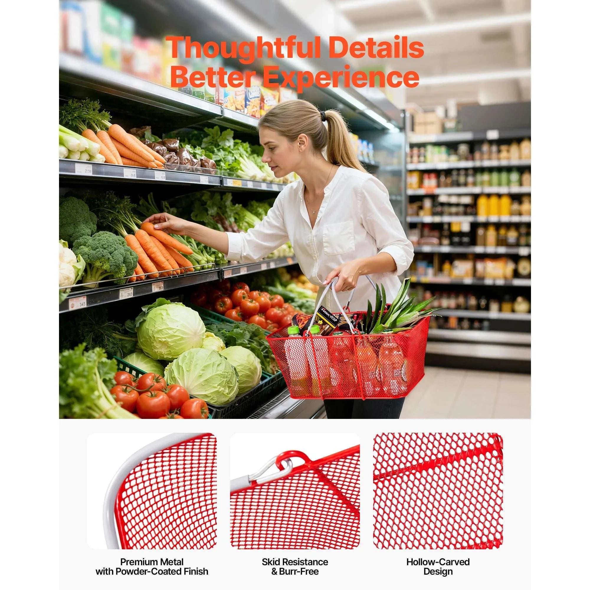 12 Pack 22L Stackable Metal Shopping Baskets with Handles-12 PCS / United States