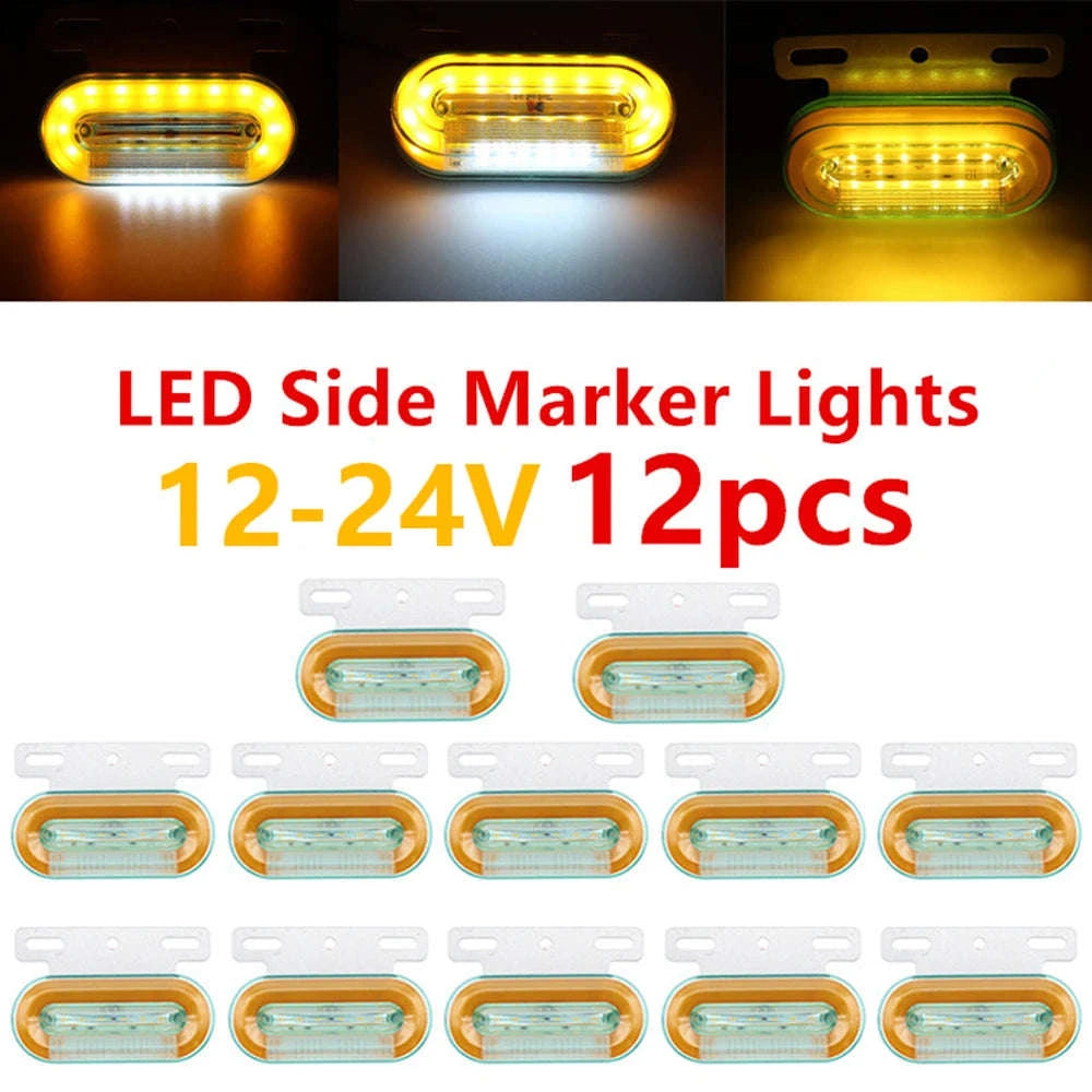 12-Piece 12V/24V LED Side Marker Lights for Truck Trailer Van Bus-12 pcs