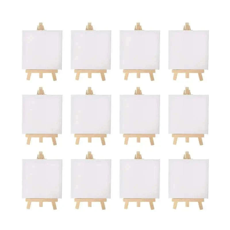 12-Piece Mini Easel and 3x3-Inch Canvas Set for Artists-10x10cm