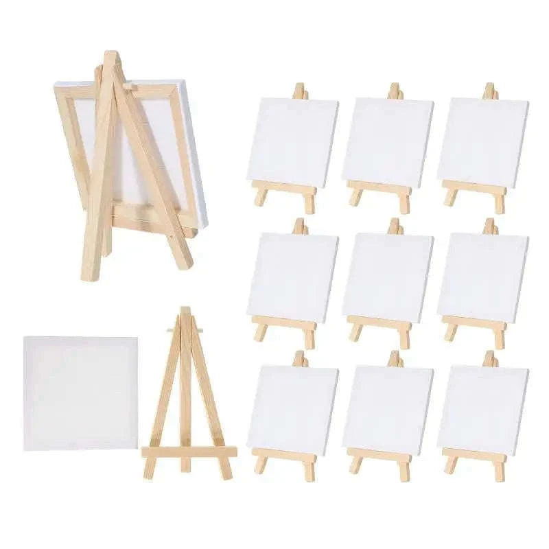 12-Piece Mini Easel and 3x3-Inch Canvas Set for Artists-10x10cm
