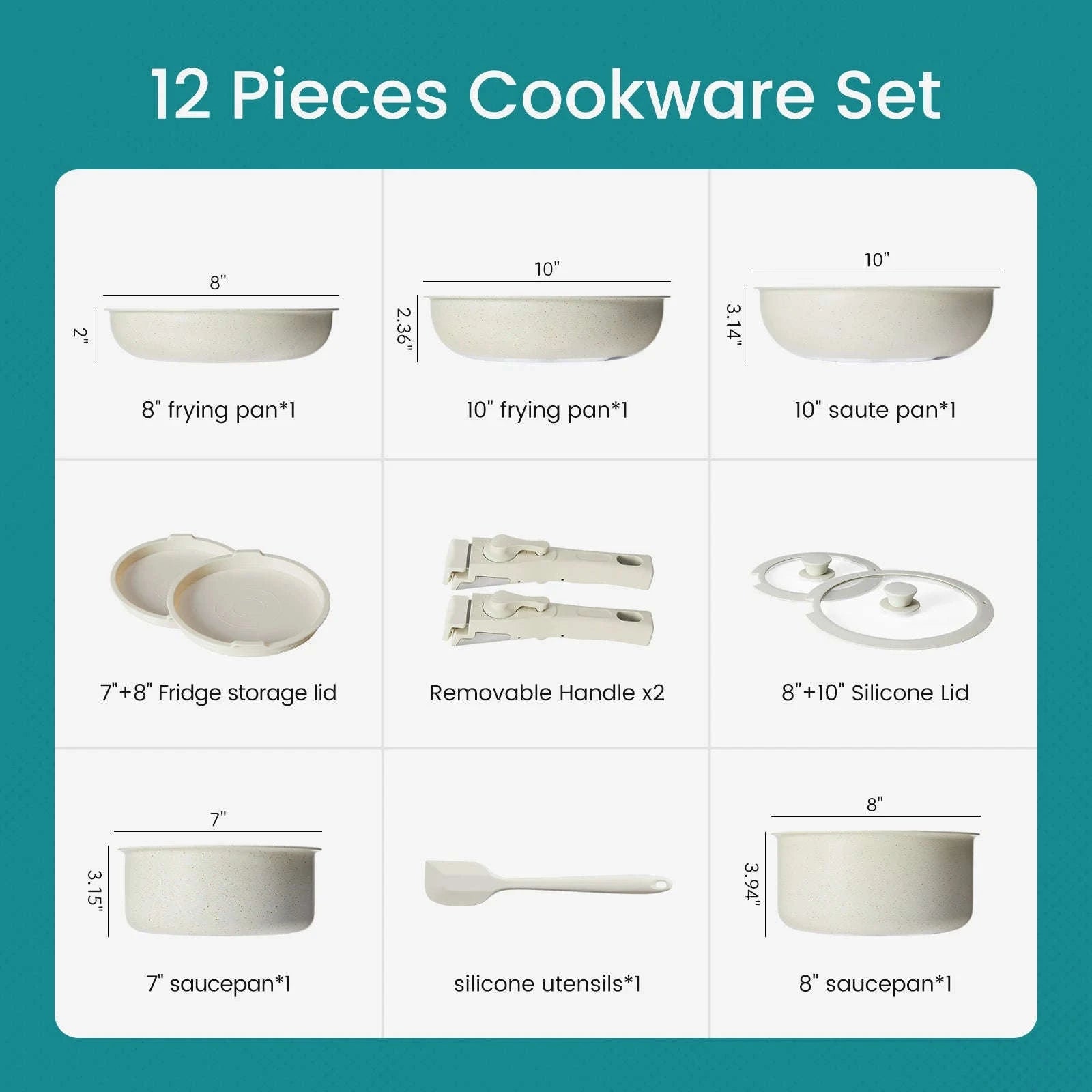 12-Piece Nonstick Cookware Set with Detachable Handles-black / United States