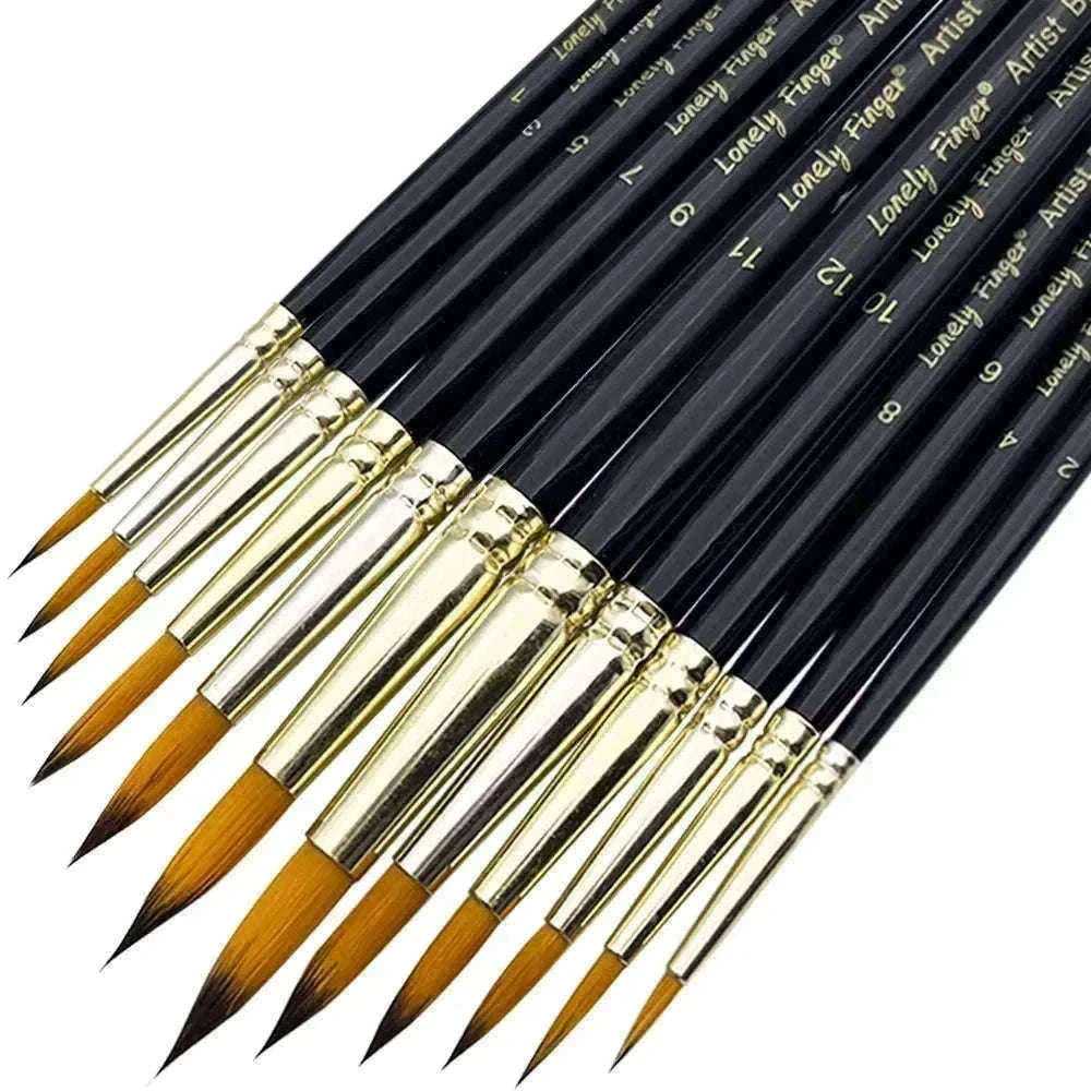 12-Piece Round Artist Paint Brush Set for Fine Detail Work-Orange Round