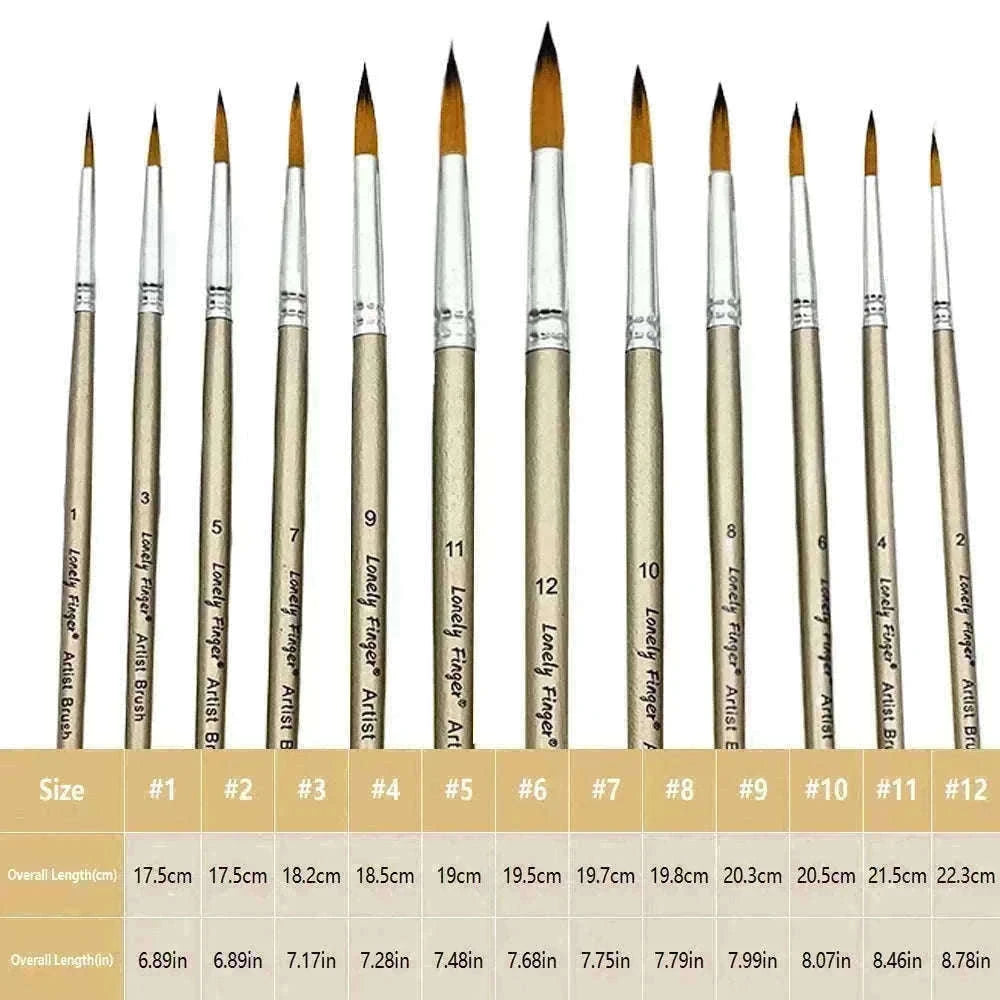 12-Piece Round Artist Paint Brush Set for Fine Detail Work-Orange Round