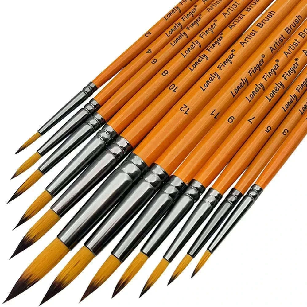 12-Piece Round Artist Paint Brush Set for Fine Detail Work-Orange Round