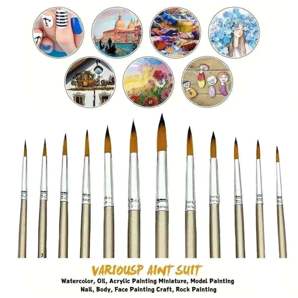 12-Piece Round Artist Paint Brush Set for Fine Detail Work-Orange Round
