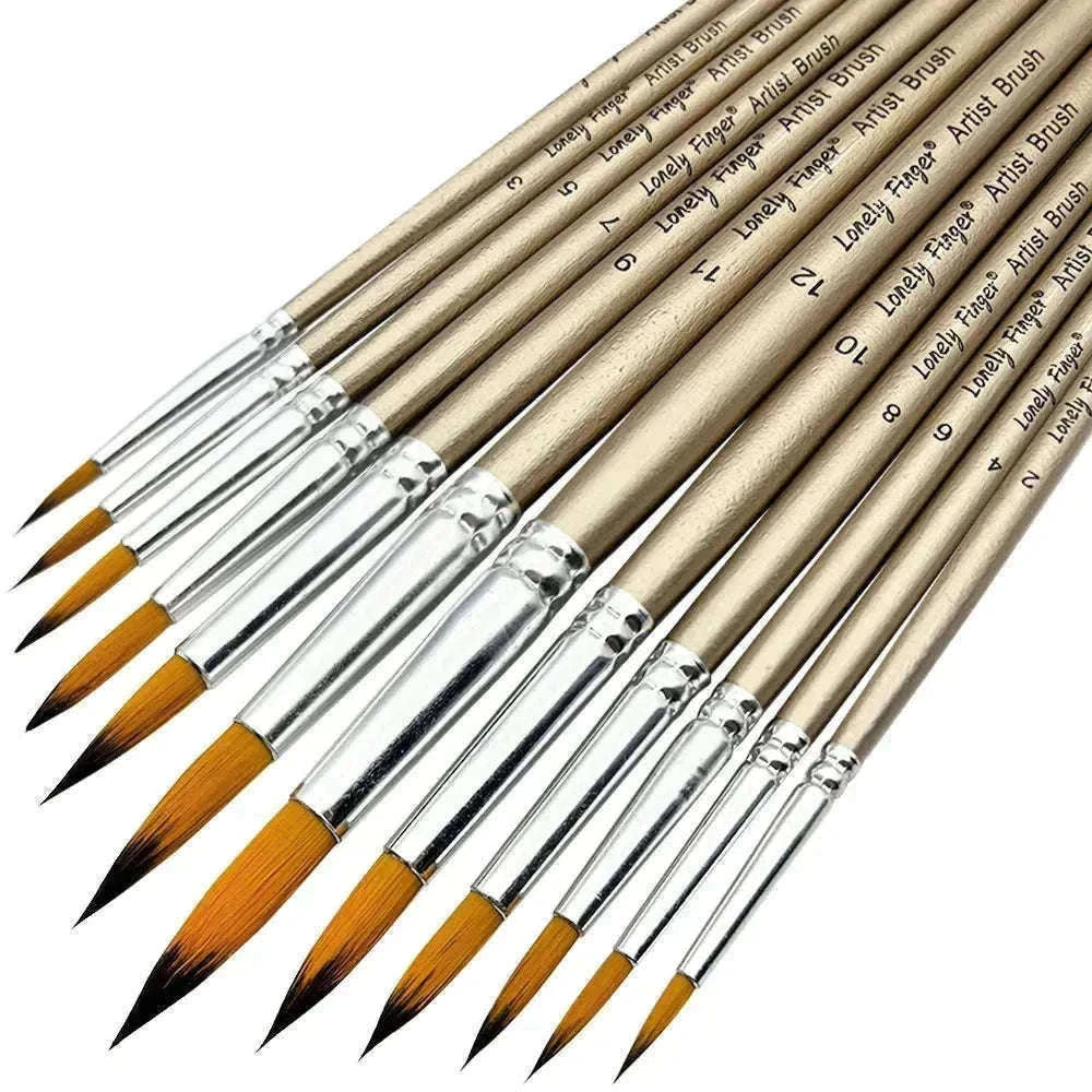 12-Piece Round Artist Paint Brush Set for Fine Detail Work-Orange Round