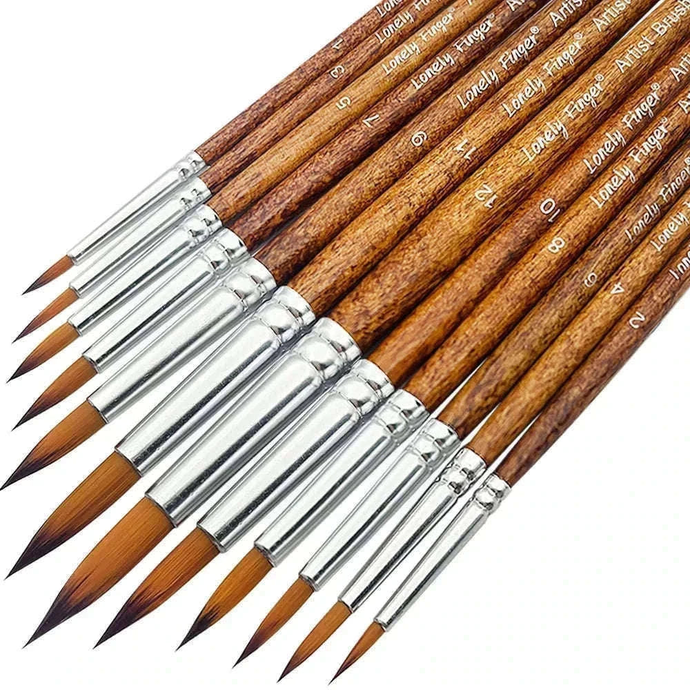 12-Piece Round Artist Paint Brush Set for Fine Detail Work-Orange Round