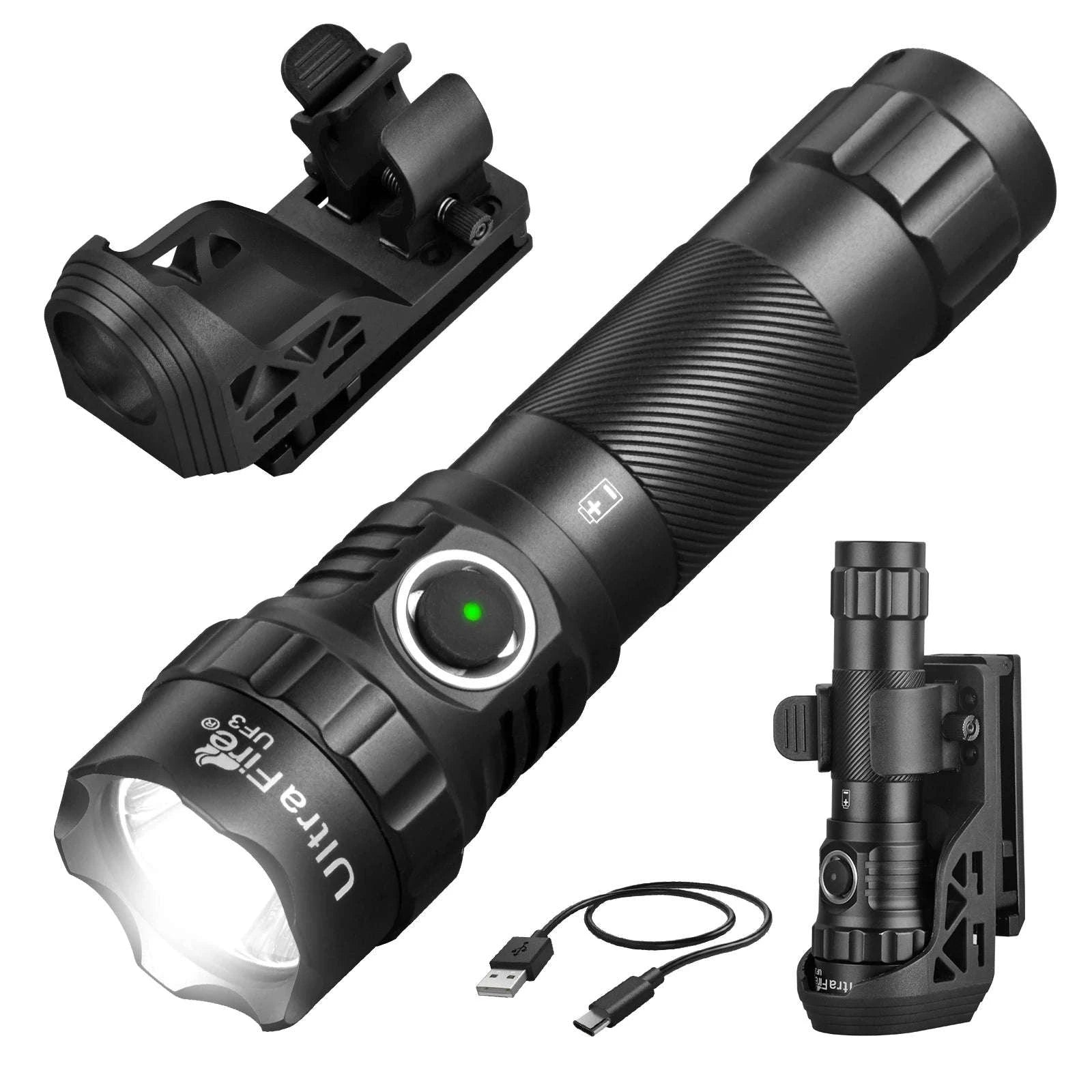 1200 Lumen Tactical LED Flashlight with USB-C Rechargeable Battery-UF3 / 21700