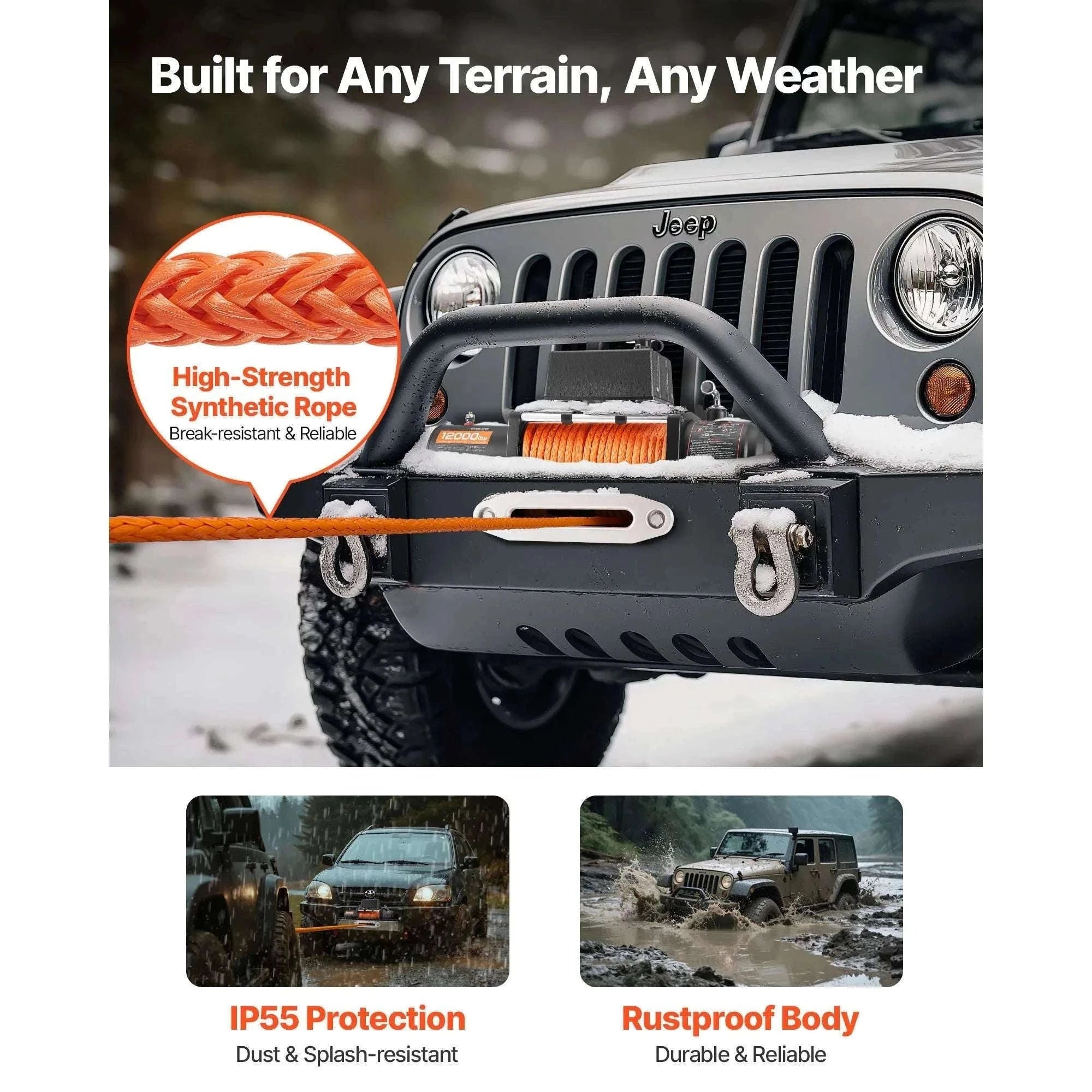 12000 lbs Wireless Electric Winch with Synthetic Rope for Off-Road Recovery-12000 lbs / United States