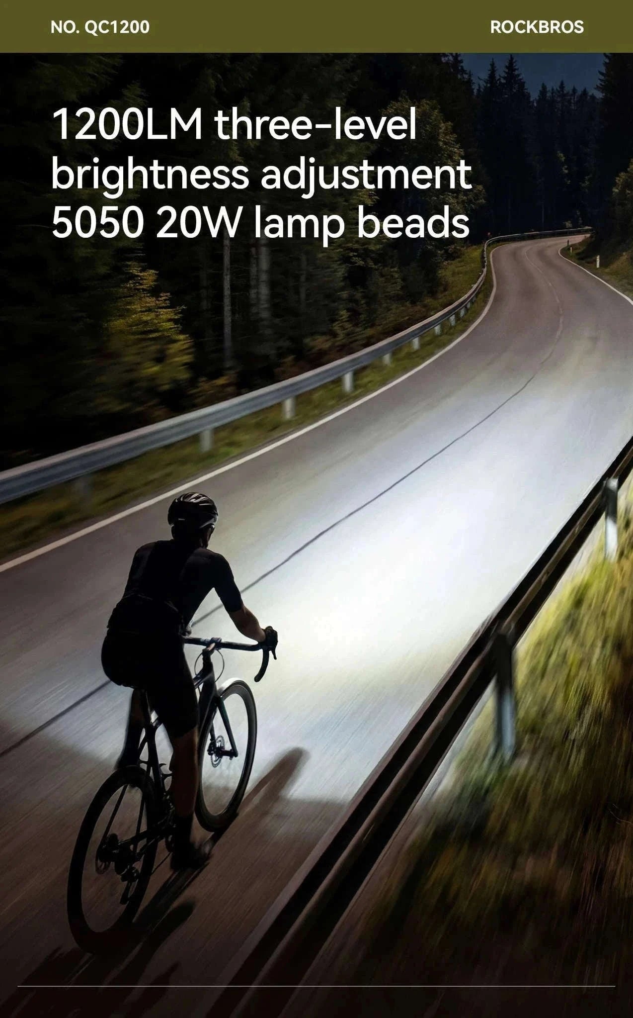 1200LM Bike Headlight USB Rechargeable IPX6 Waterproof Front Light-QC1200-white
