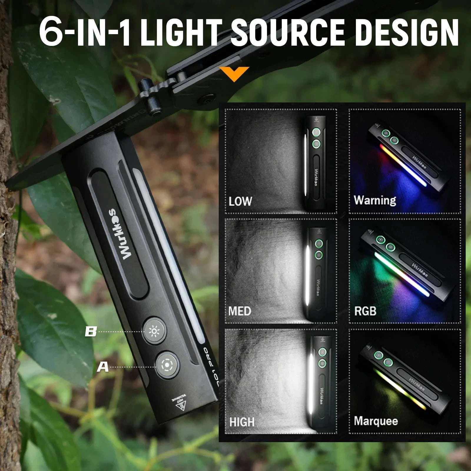 1200LM Rechargeable EDC Flashlight with UV, RGB & Magnetic Tail-Black / 6000K / China Mainland