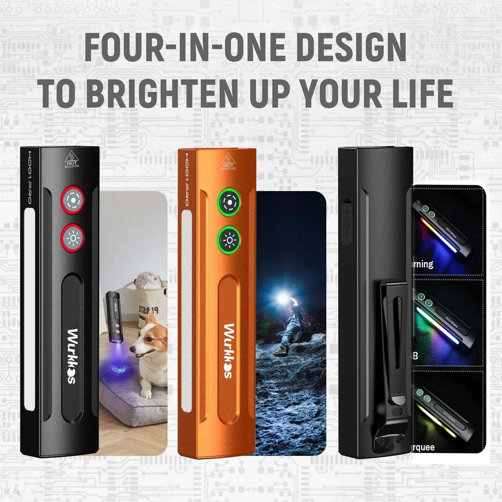 1200LM Rechargeable EDC Flashlight with UV, RGB & Magnetic Tail-Black / 6000K / China Mainland