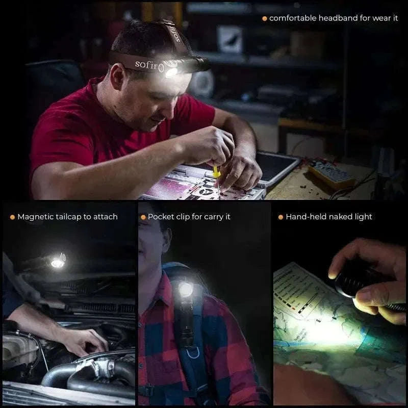 1200lm Rechargeable LED Headlamp with Magnetic Tail Cap-5000K / Poland