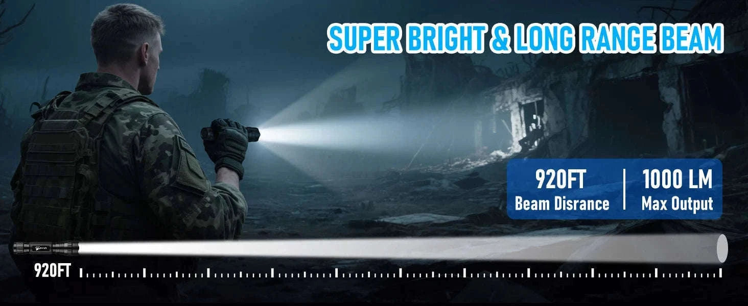 1200LM Tactical LED Flashlight with Holster, Rechargeable Battery Kit-PACKAGE B