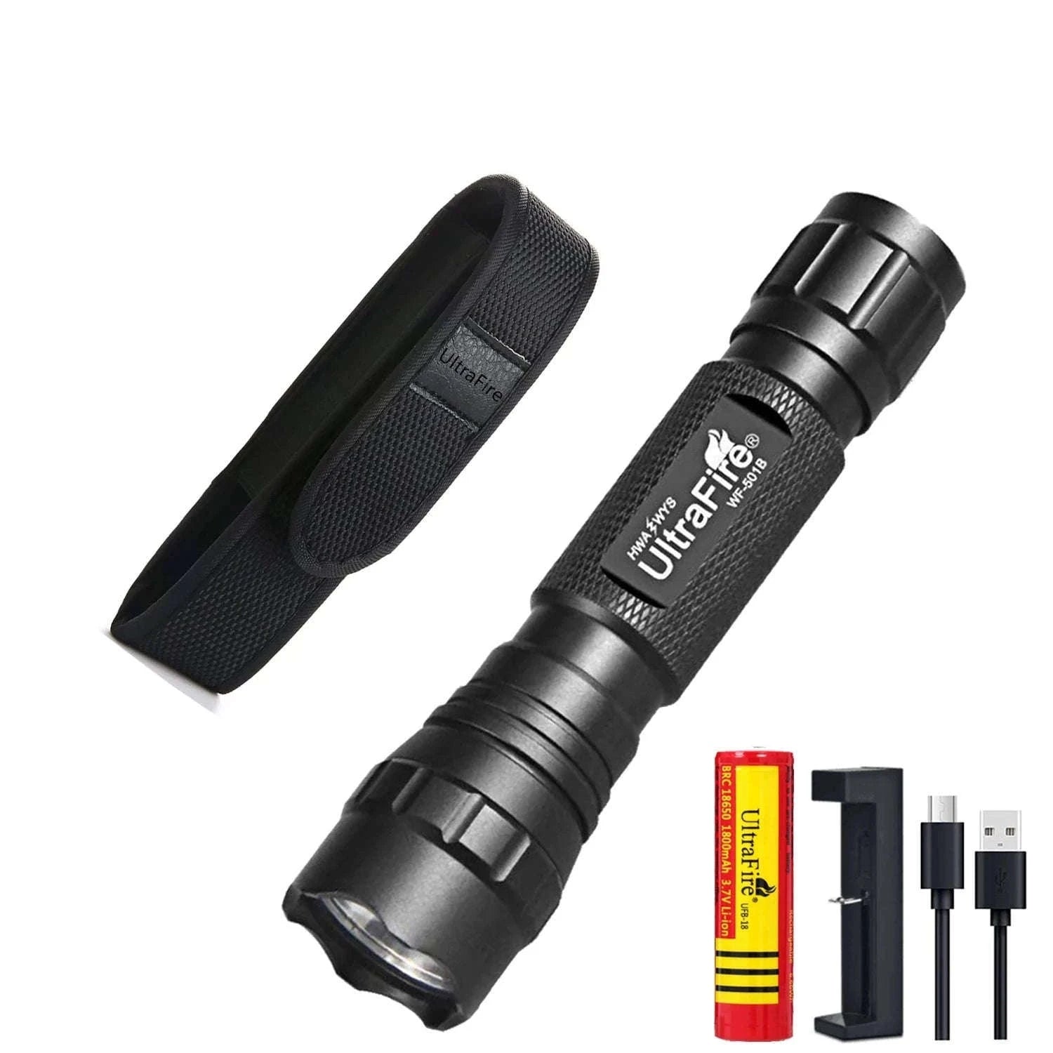 1200LM Tactical LED Flashlight with Holster, Rechargeable Battery Kit-PACKAGE B